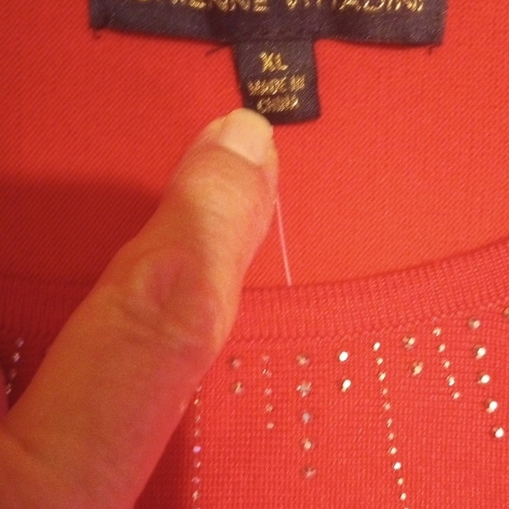 Adrienne Vittadini Red Sweater with Sparkling Neckline And Sides Of Arms - Picture 5 of 6